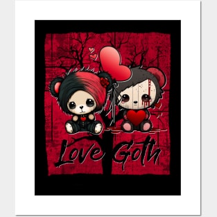 Love Goth Duo Cute Teddy Bears With Hearts Posters and Art